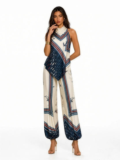 Hazel Vintage Print Halter Wide-Leg Pants Set