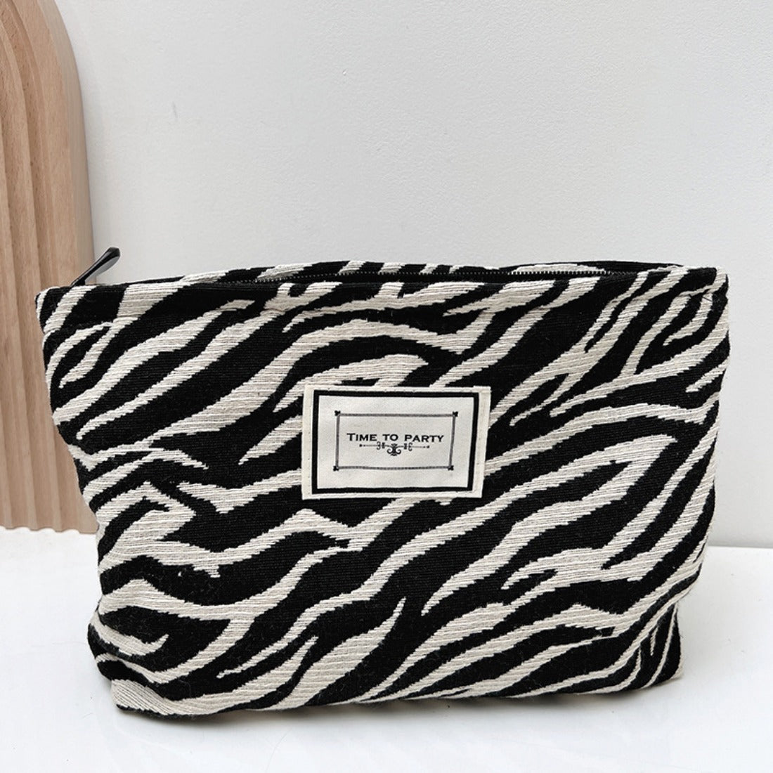 Cosbai - Leopard Print Canvas Lined Makeup Bag