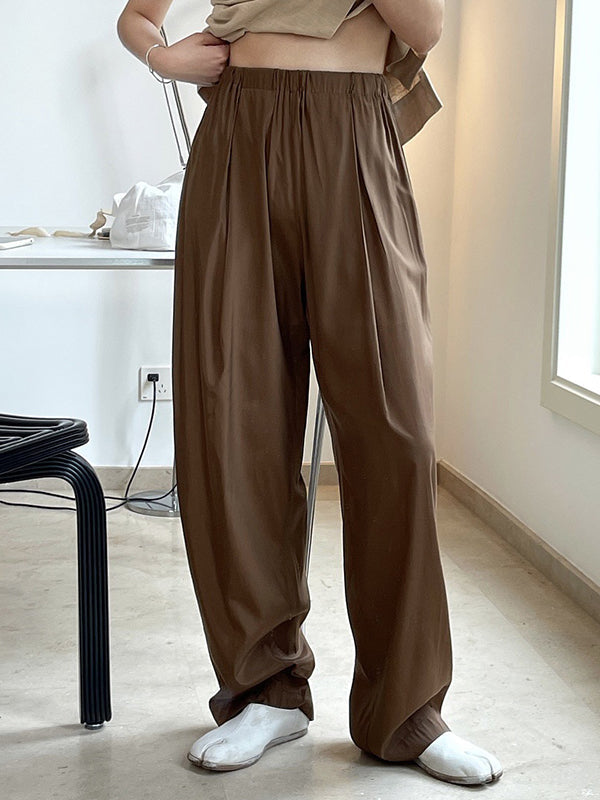 Casual Lightweight Loose High-Waisted Solid Color Wide Leg Pants