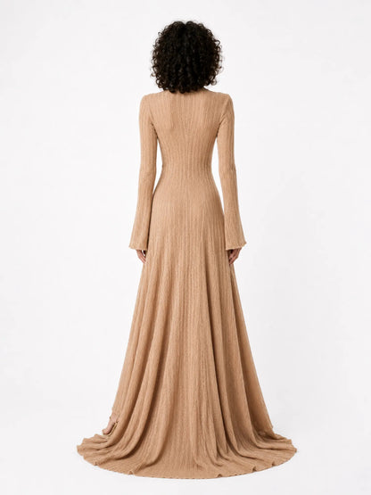 Aurora Long-Sleeve Bodycon Maxi Dress with Metallic Embellishment