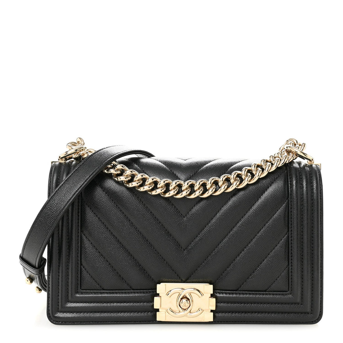 Caviar Chevron Quilted Medium Boy Flap Black