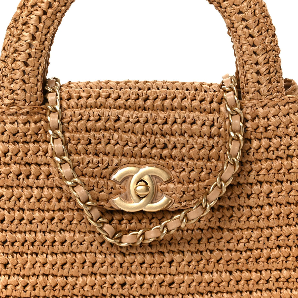 Braided Raffia Nano Kelly Flap Bag Dark Beige