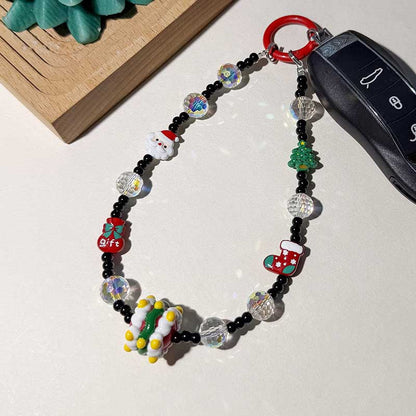 Cute Christmas Crystal Beaded Phone Charm