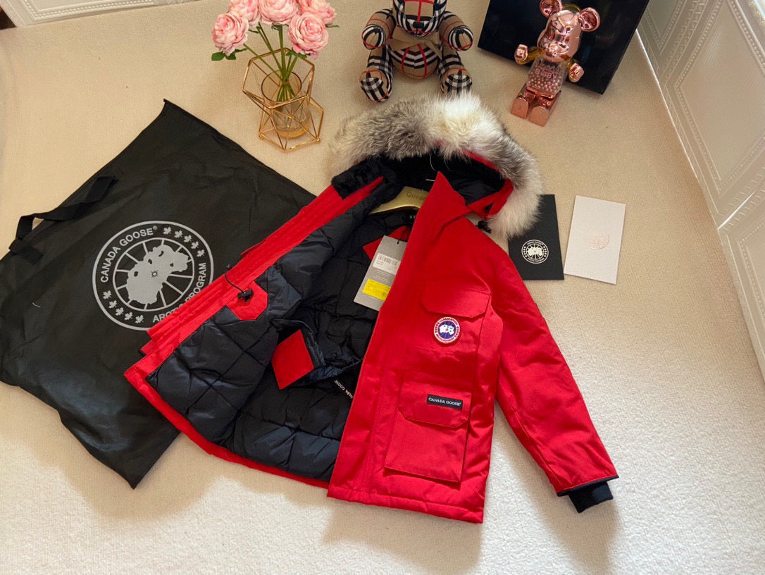 Canada Goose Children Jacket Wolf Fur Red Polyester Cotton