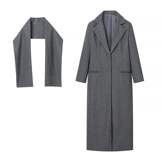Scarf Integrated Wool Coat