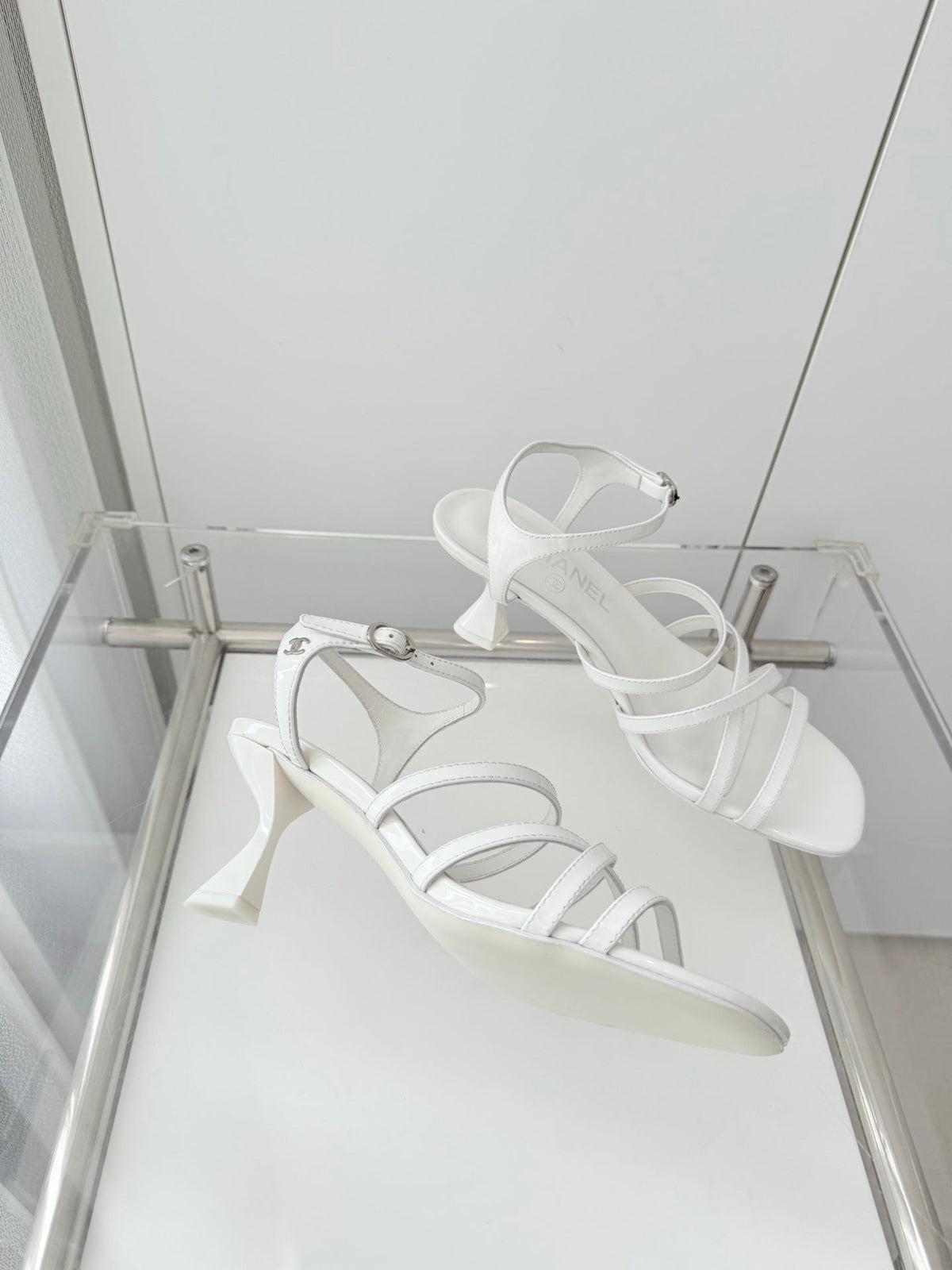 Chanel Cruise 26 Sandal 70mm White Lambskin 597358