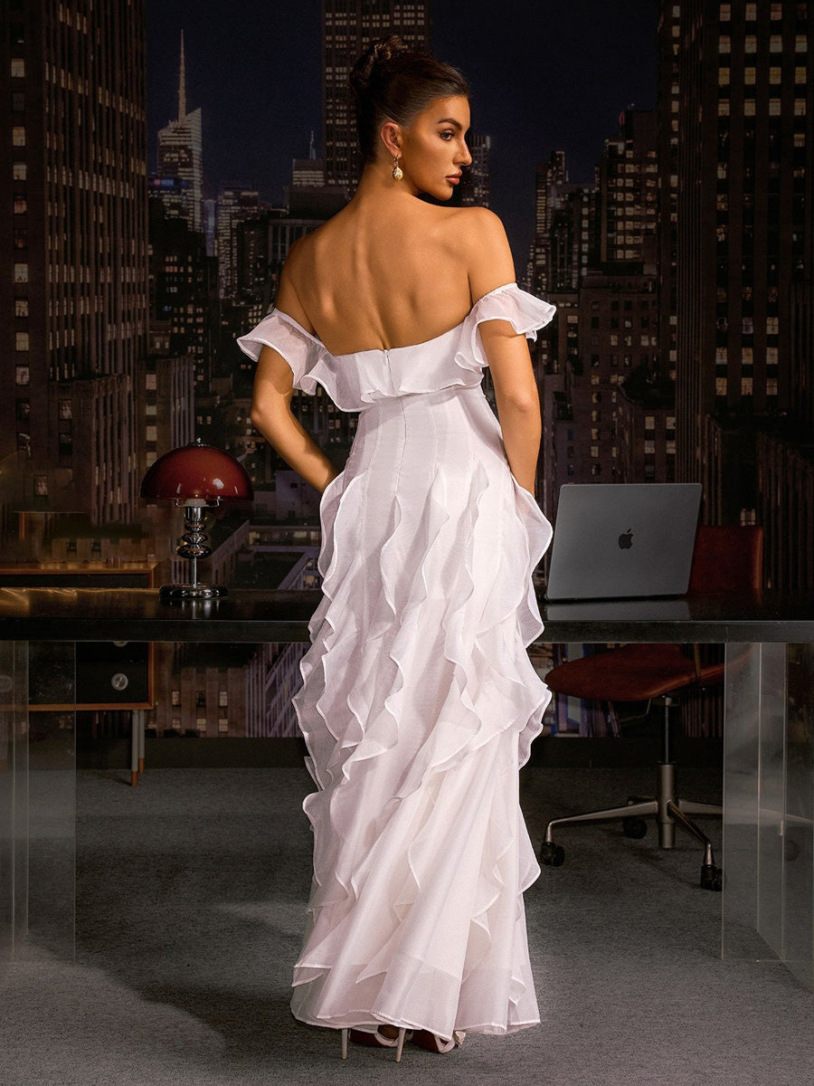Anika Off Sholder Ruffle Maxi Dress