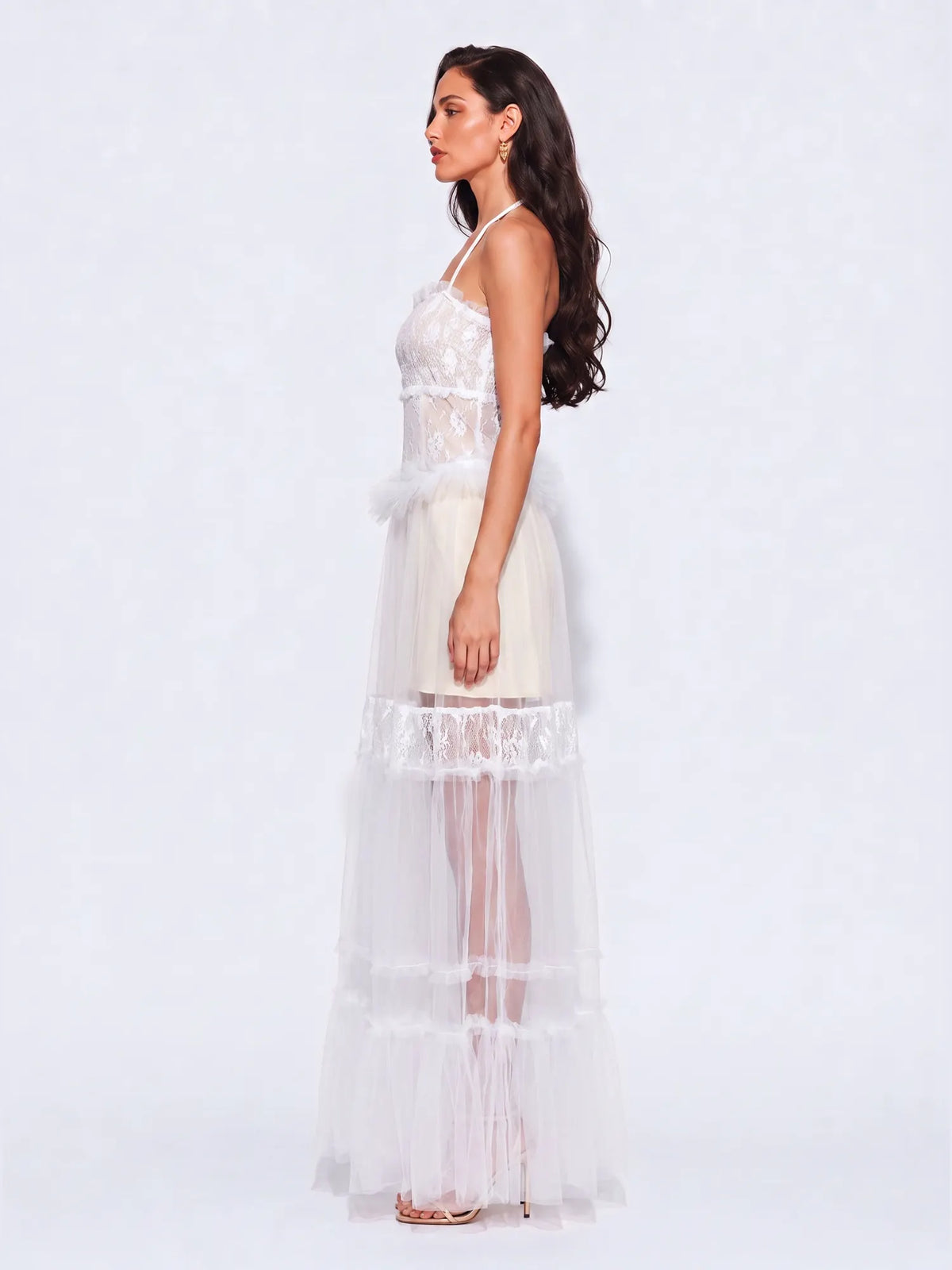 Jacinda Sheer Mesh and Lace Maxi Dress
