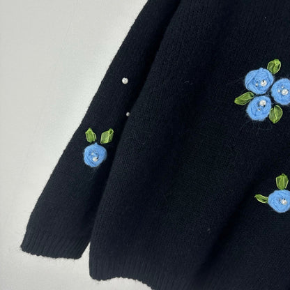 CC Floral Long-Sleeved Sweater Black Wool Nylon 345974