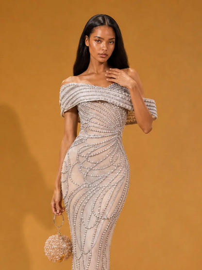 Isabella Luxurious Beaded Slim-Fit Maxi Dress