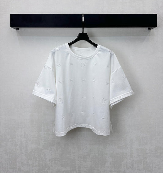 CC SS26 Laser-embroidered Cropped T-shirt White Cotton 350313