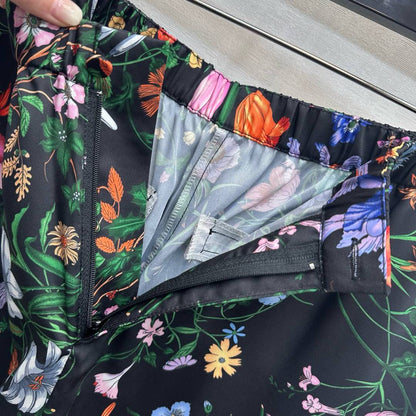 GG SS26 Printed Straight Leg Trousers Black Multicolor Silk 351694
