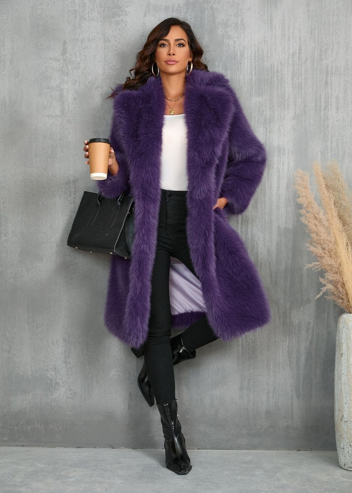 Faux Fur Suit Collar Coat Plush Mid Length