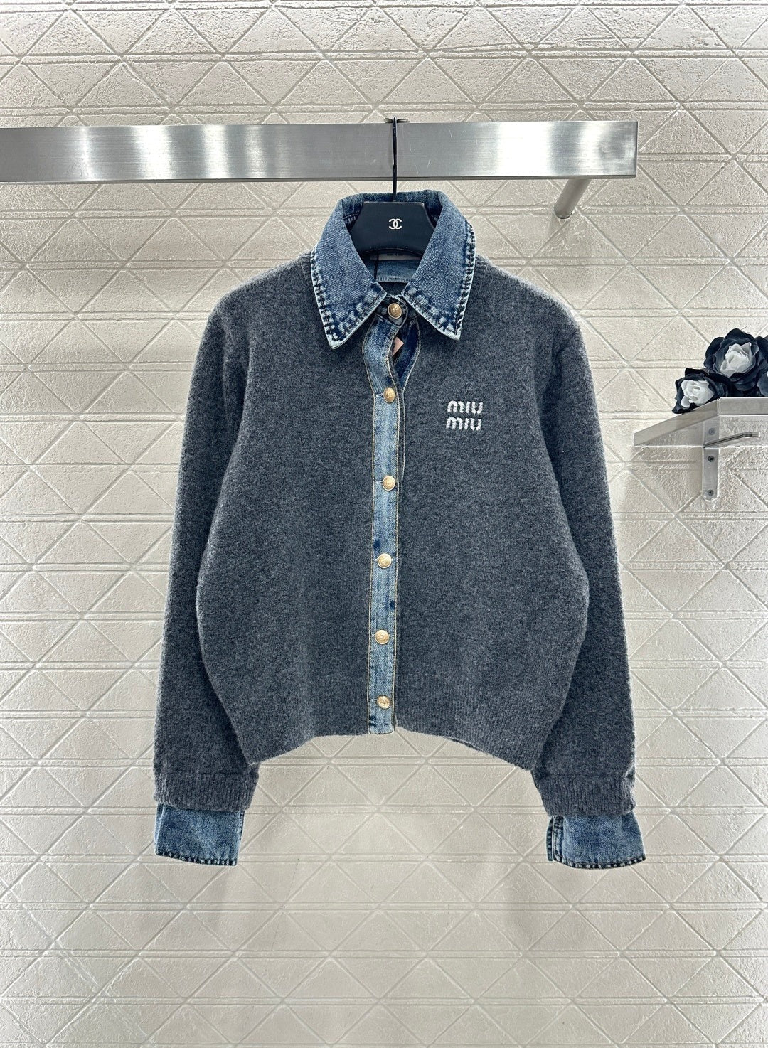 MIUMIU KNIT JACKET WITH DENIM STYLE 735