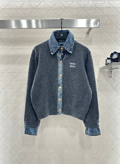 MIUMIU KNIT JACKET WITH DENIM STYLE 735