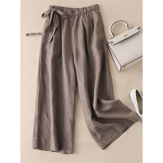Vintage Loose Wide Leg Side Tie-Dyed Solid Color Pants