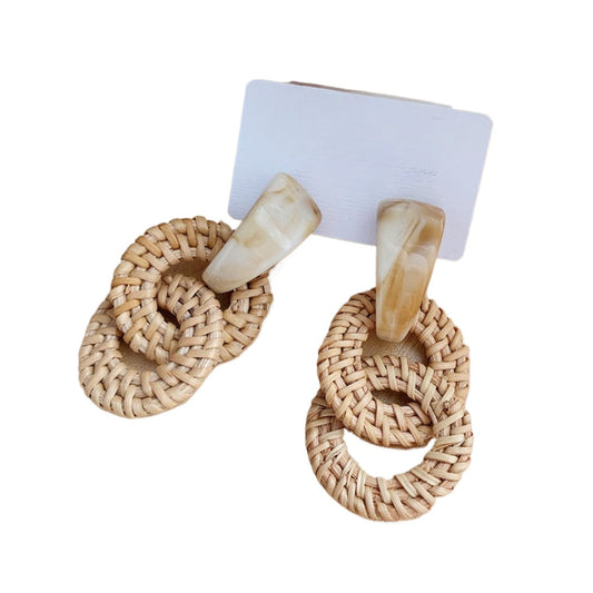 Earwish - Double Hoop Rattan Earrings - Boho &amp; Unique