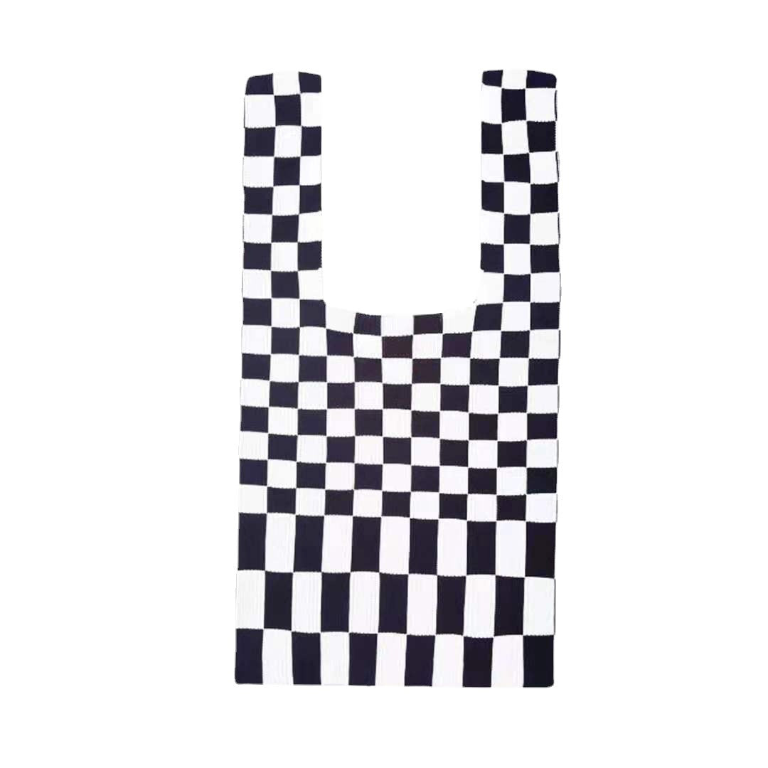 Crochet Tote Bag Checkerboard Knit Bag