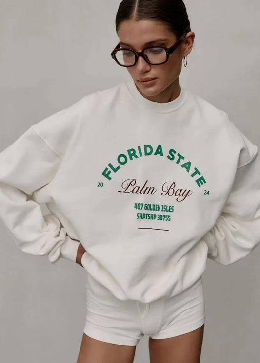 Oversized Cotton Graphic Sweatshirt White Crewneck