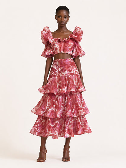 Willow Tiered Short-Sleeve Top & Long Skirt Two-Piece Set