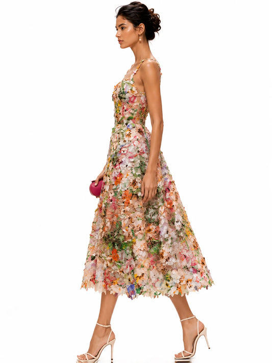 Iris Floral Embroidered Lace Midi Dress