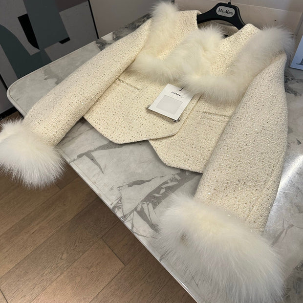 Chanel 2026 Jacket White Tweed Fur