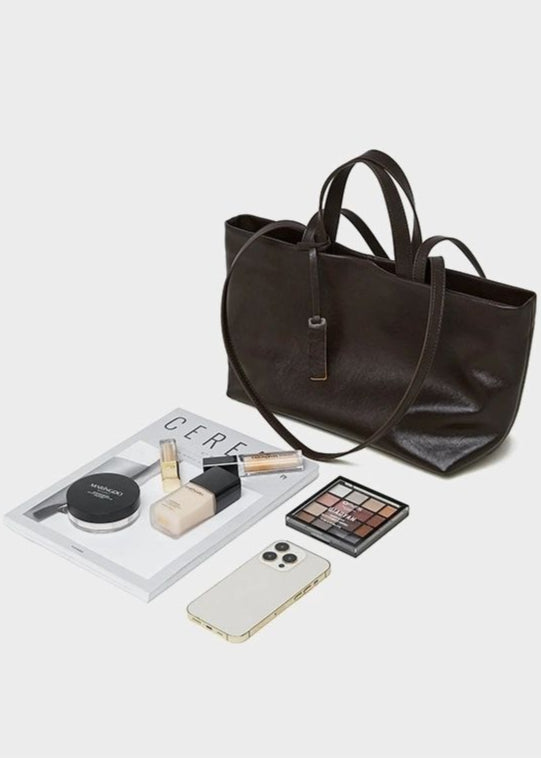 Structured Leather Tote with Crossbody Strap