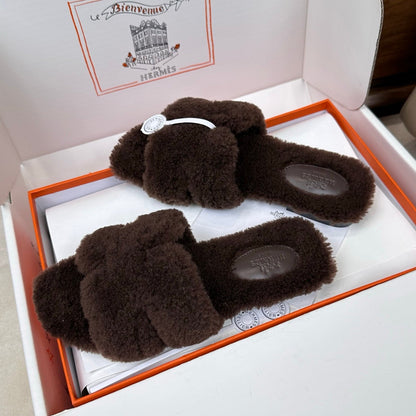 HM Oran Sandal Chocolate Wool 598201