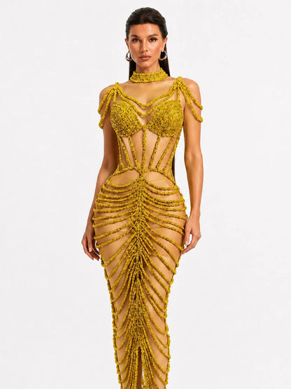 Olivia Rhinestone Cut-Out Maxi Dress