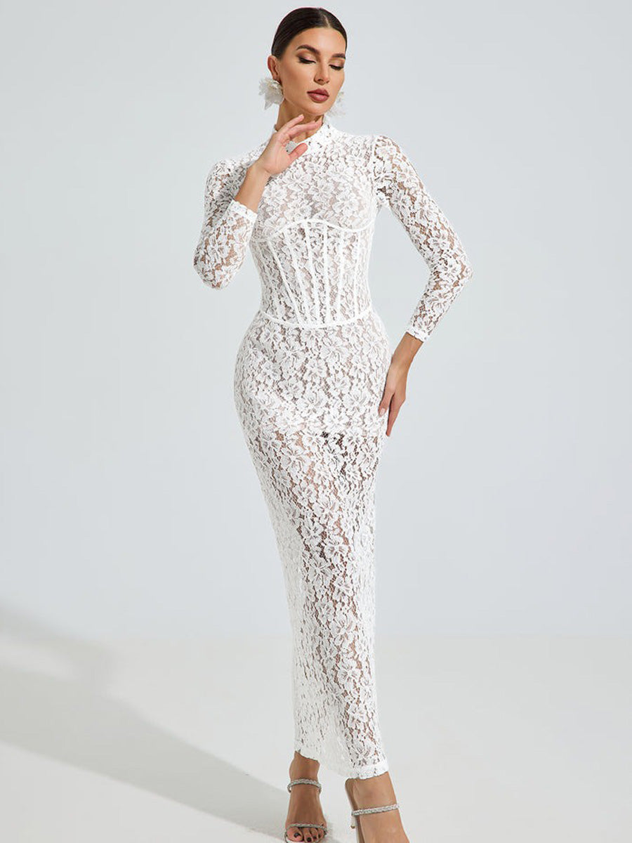 Evelyn Lace Elegance Maxi Dress In White
