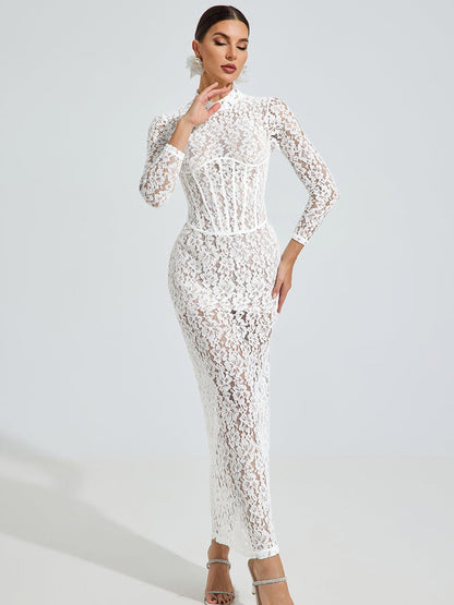 Evelyn Lace Elegance Maxi Dress In White