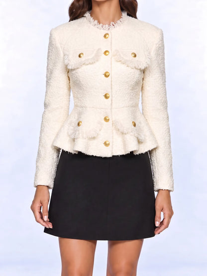 Noemi Tweed Peplum Buttoned Jacket