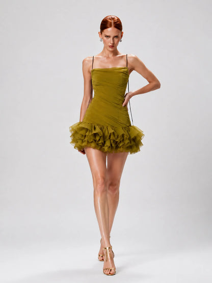 Lorelei Pleated Ruffle Mini Dress In Green