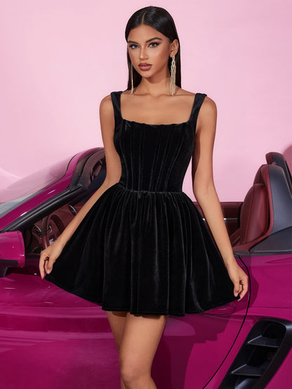 Luciana Velvet Strappy Mini Dress