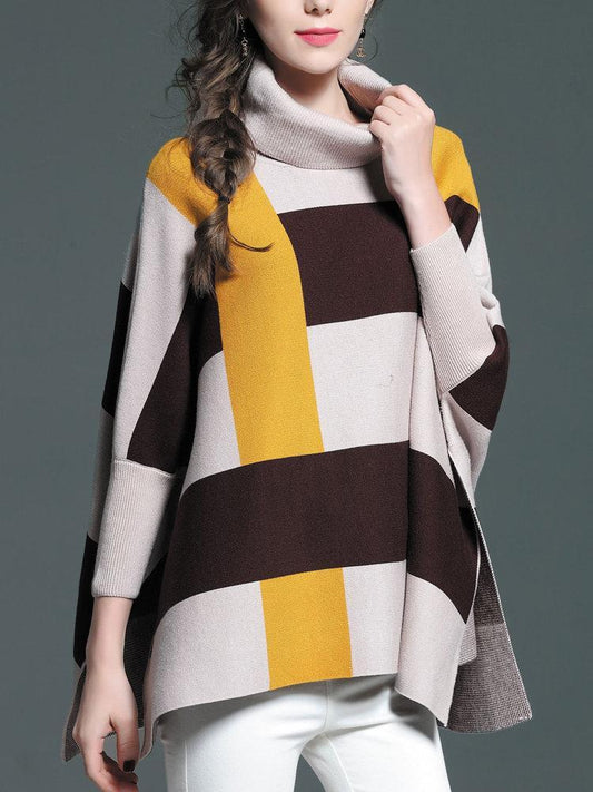Casual Loose Plaid Turtleneck Women Sweaters