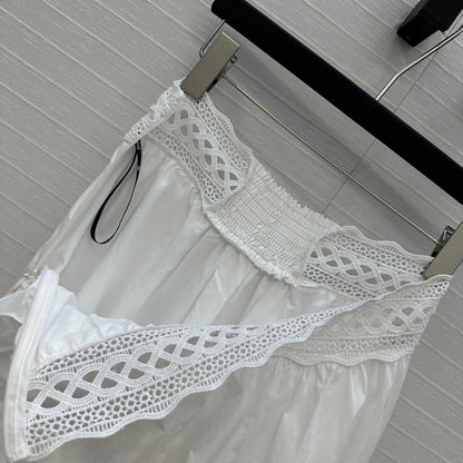 Celine Long Skirt White Cotton Silk
