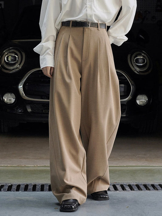 High Waisted Loose Pleated Solid Color Split-Joint Casual Pants Bottoms Trousers