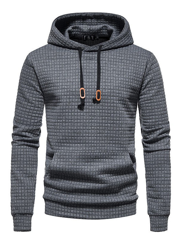 Long Sleeves Waffle Hooded Sweatshirt Tops