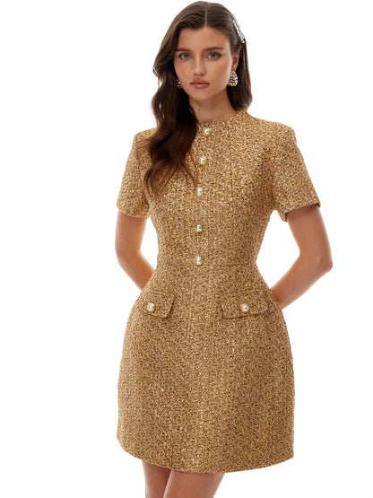 Clara Round Neck Tweed Mini Dress