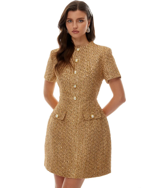 Clara Round Neck Tweed Mini Dress