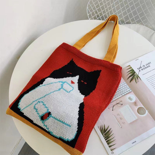 Crochet Tote Bag Cartoon Wool Woven Bag