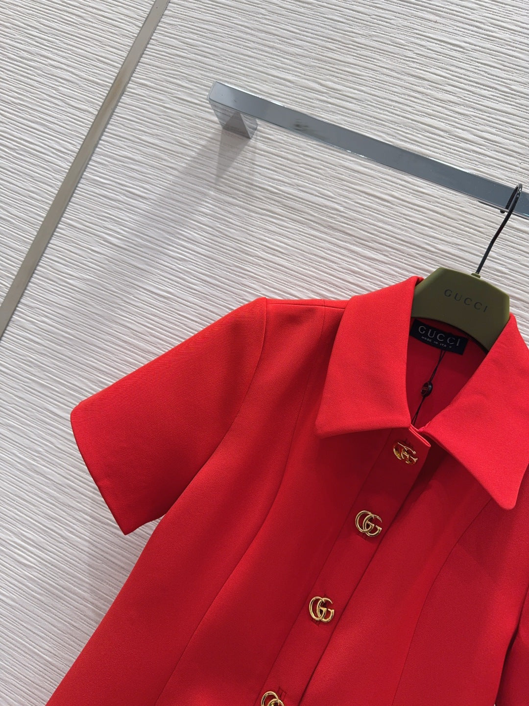 GG Crêpe Dress With Double G Button Red Wool 346689