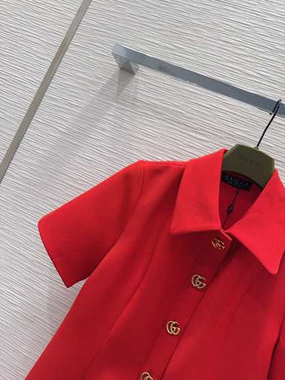 GG Crêpe Dress With Double G Button Red Wool 346689