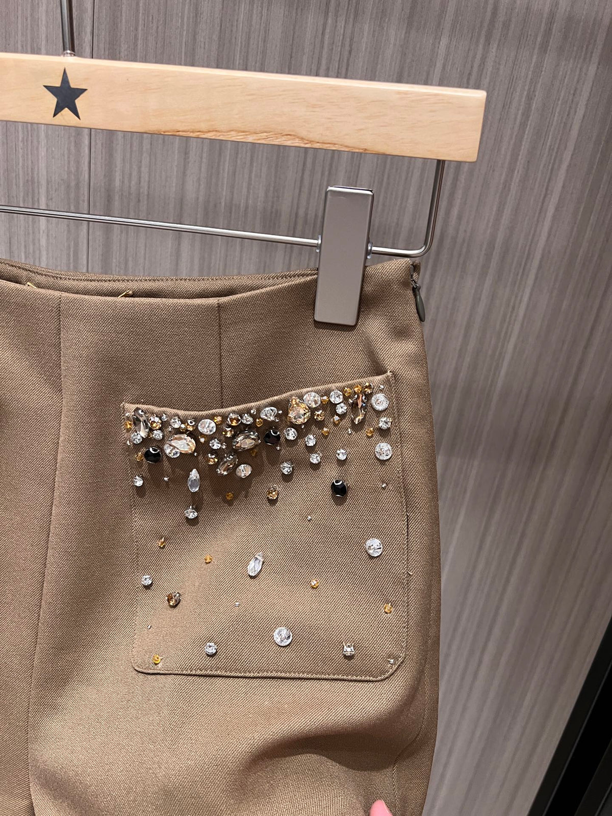 YSL Rhinestone Double Pocket Suit Shorts Light Beige Wool Polyester Rayon