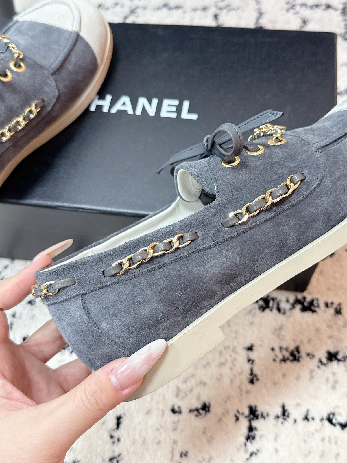CC Cruise 25/26 Moccasins White Slate Blue Gray Suede
