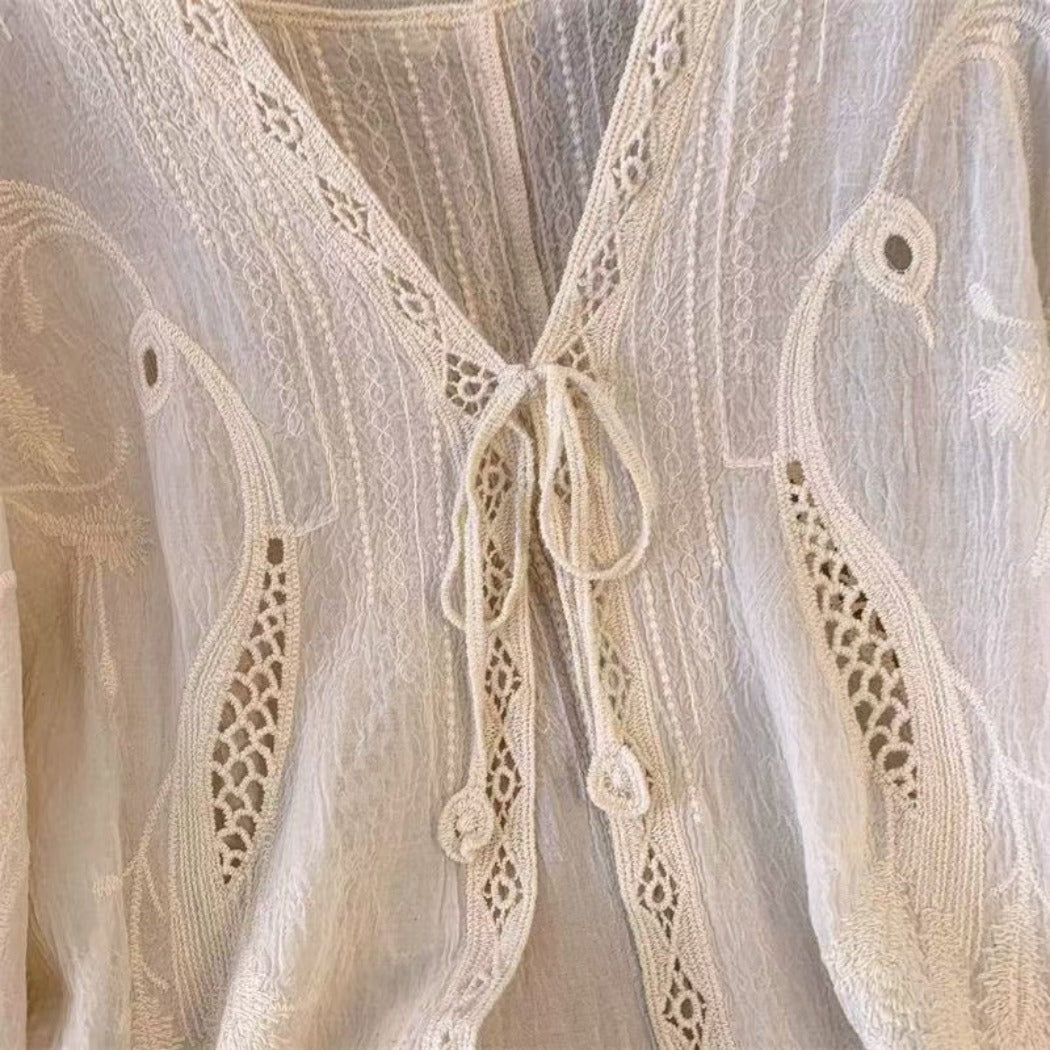 Crosa - Embroidered Lace Knit Cardigan Cover-Up