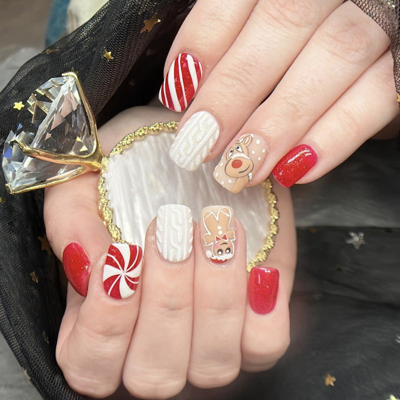 Red Christmas Embossed Gingerbread Man Wearing Manicure