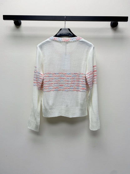 Celine 25 Striped Cardigan White Wool Polyester 281502