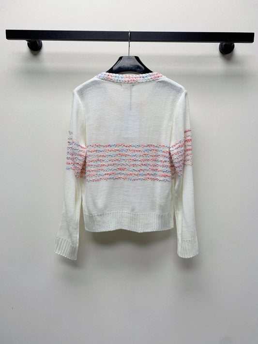 Celine 25 Striped Cardigan White Wool Polyester 281502