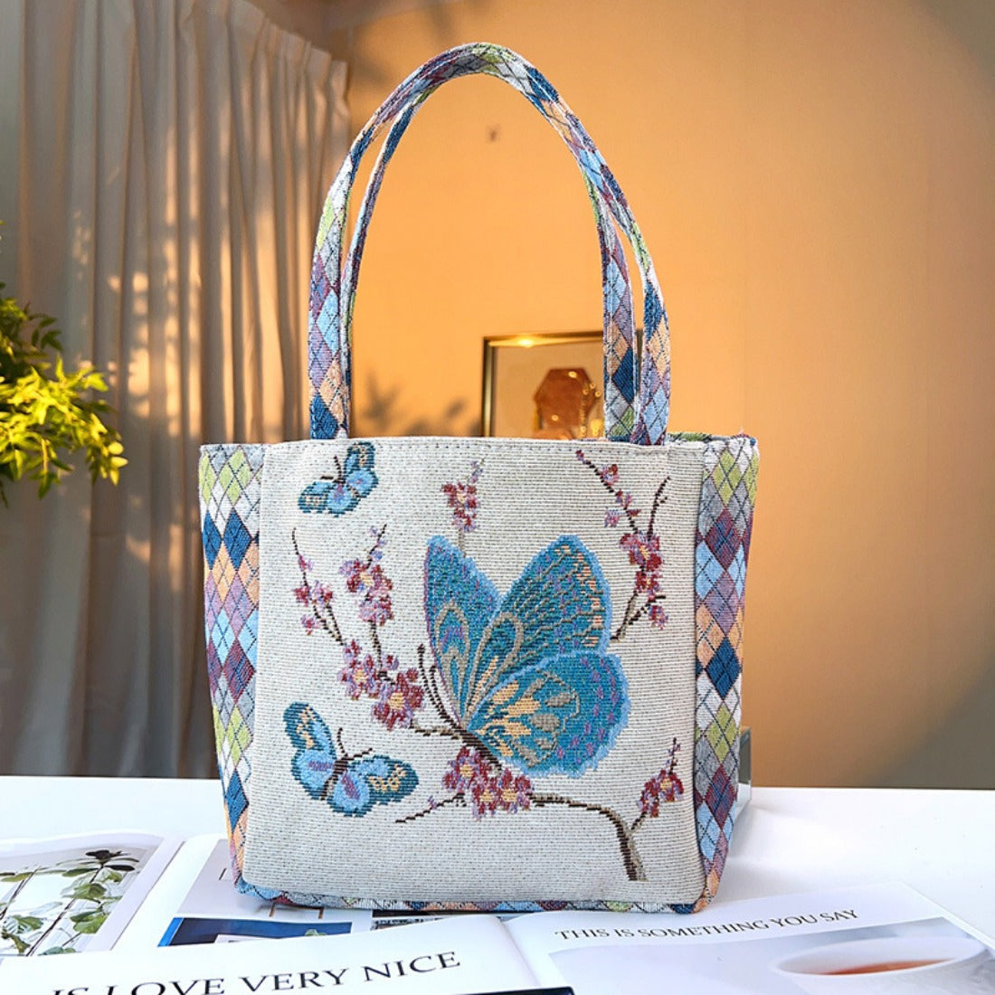Cosbai - Geometric Lace Botanical &amp; Animal Canvas Tote
